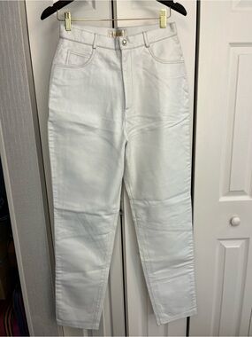 Margaret Godfrey White High-Rise Straight Leg Leather Pants